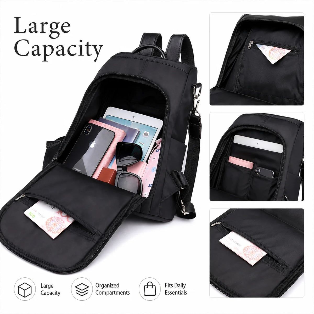 Women's Nylon Convertible Backpack Purse | Travel Daypack