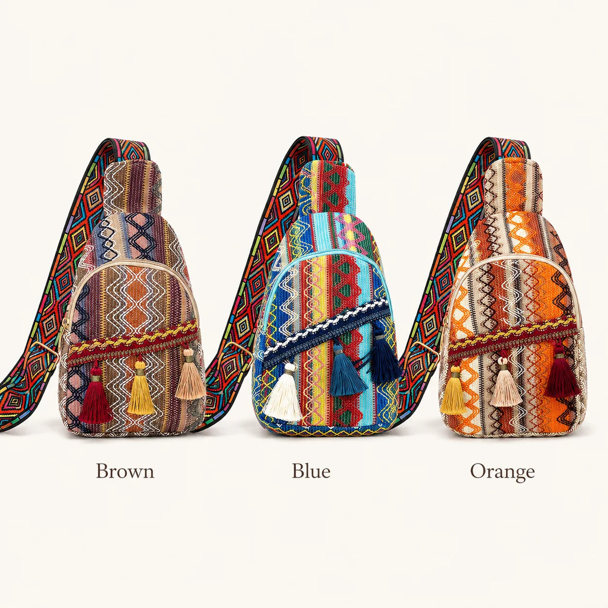 Boho Woven Sling Bag – Women's Crossbody Tassel Backpack