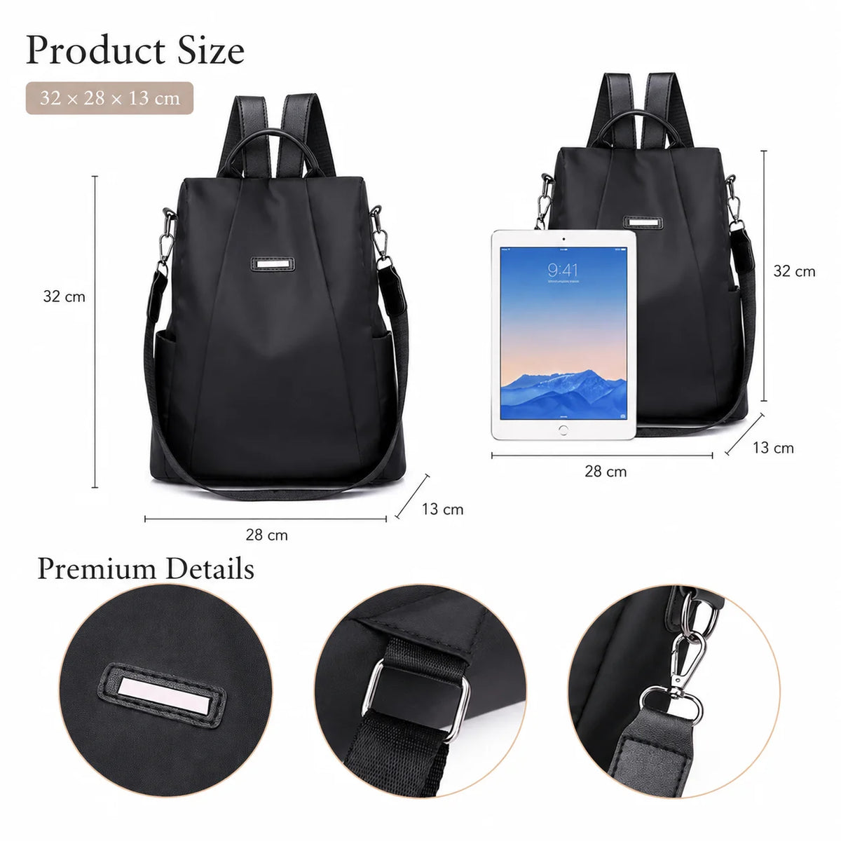 Women's Nylon Convertible Backpack Purse | Travel Daypack