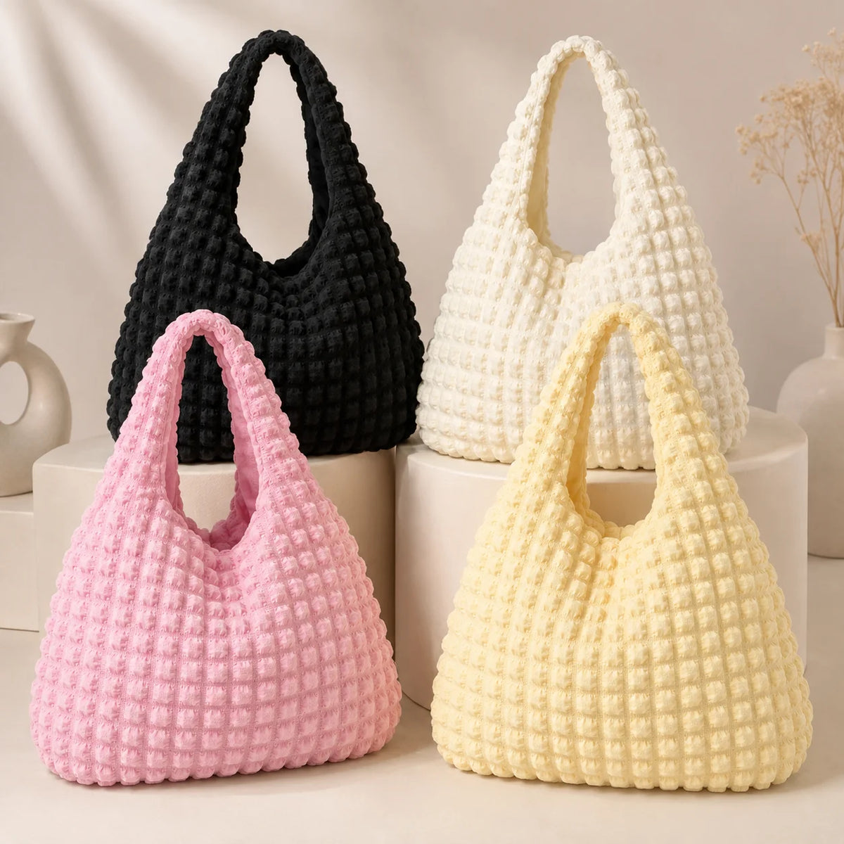 Women's Ruffle Bubble Tote Bag – Large Cloud Shoulder Handbag