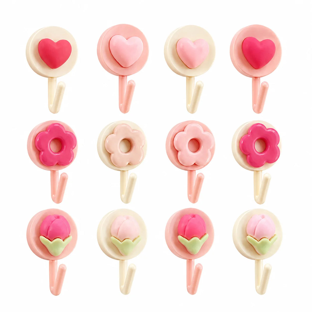 4-Pack Flower & Heart Adhesive Wall Hooks – No-Drill Hangers