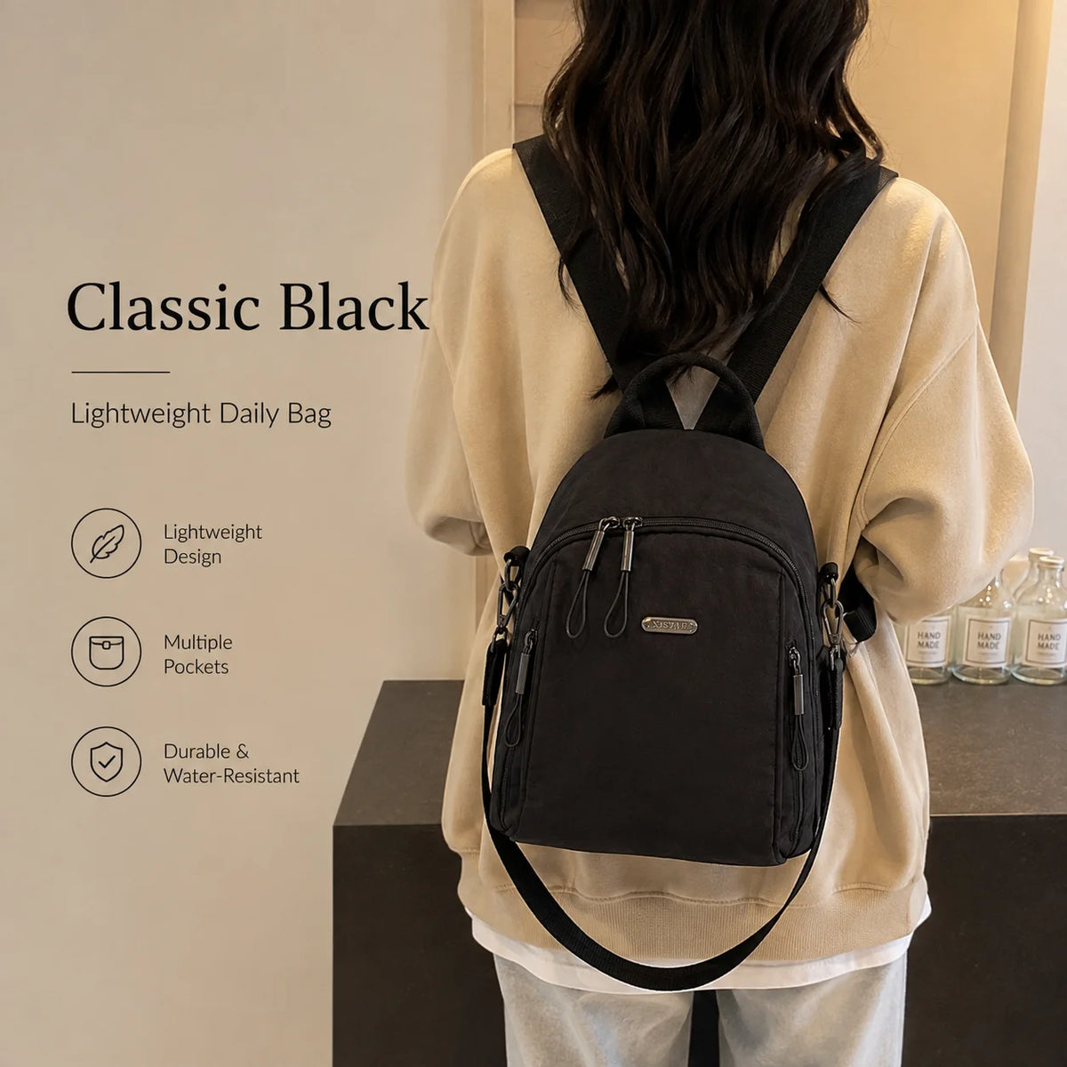 Women's Lightweight Nylon Mini Backpack Purse Convertible Bag