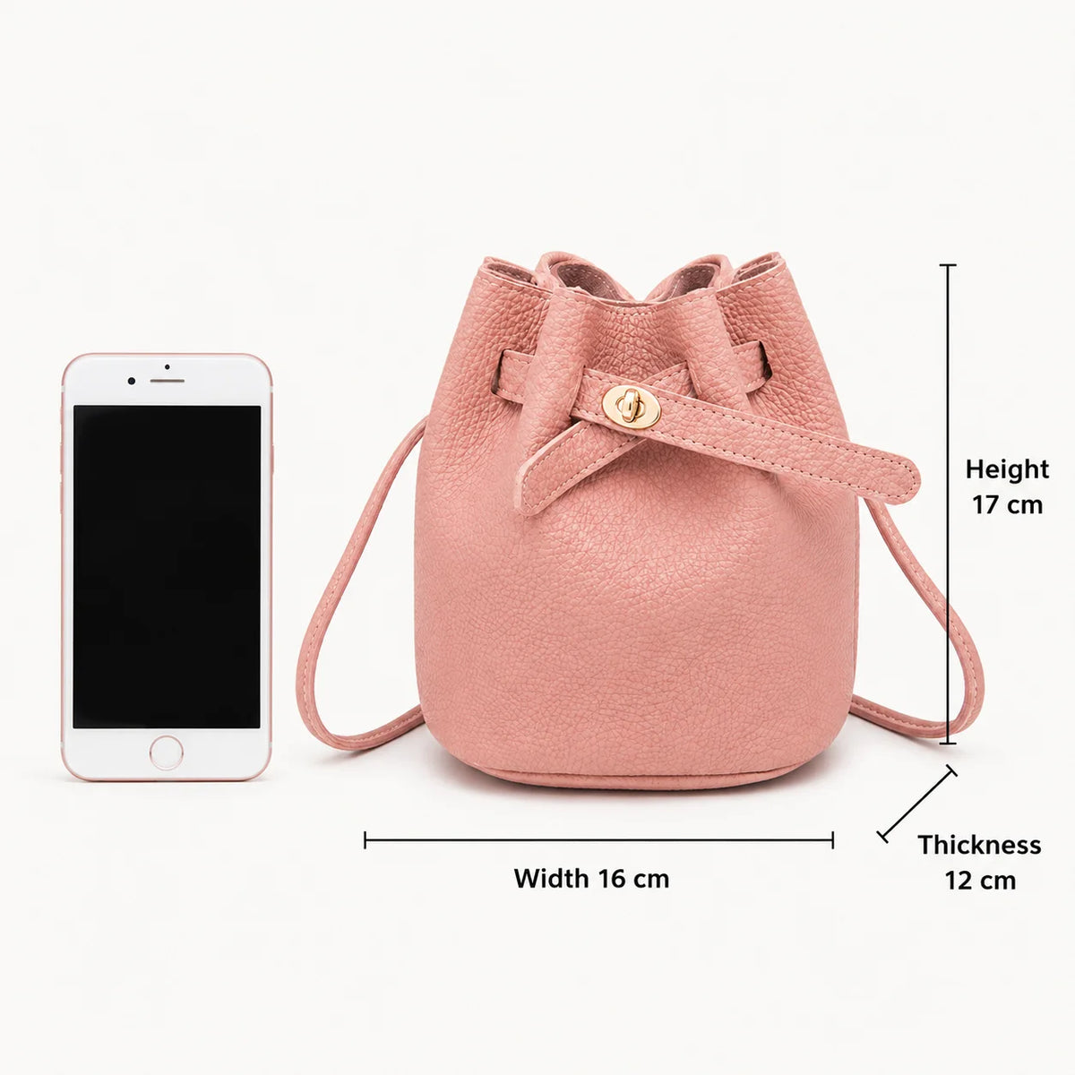 Women's Mini Bucket Crossbody Bag – Pebbled PU Drawstring Purse