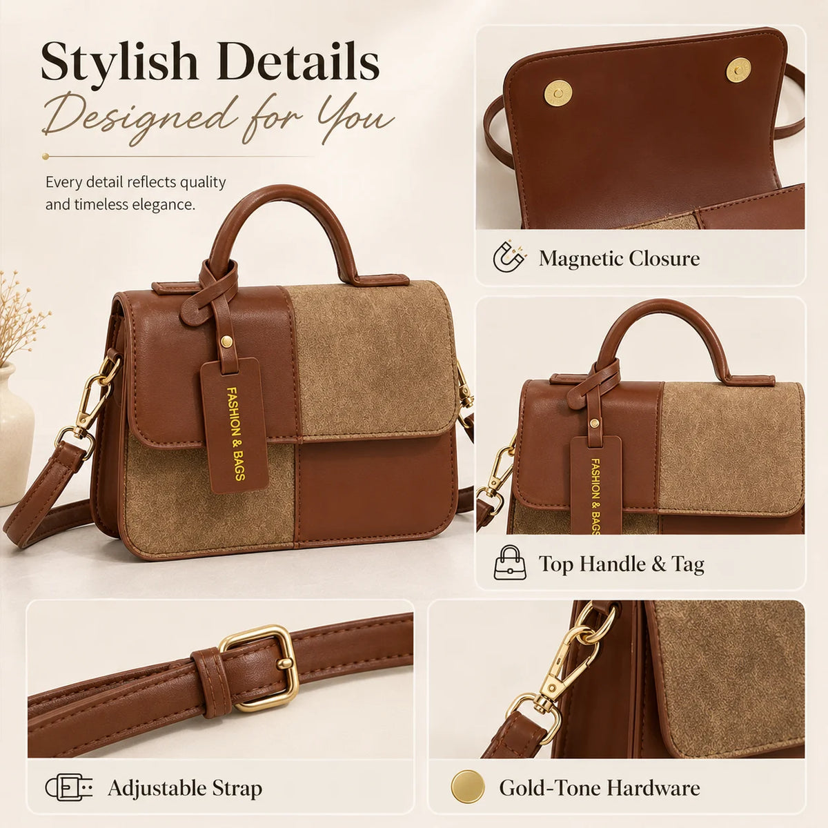 Women's Vintage Patchwork Crossbody Satchel Handbag