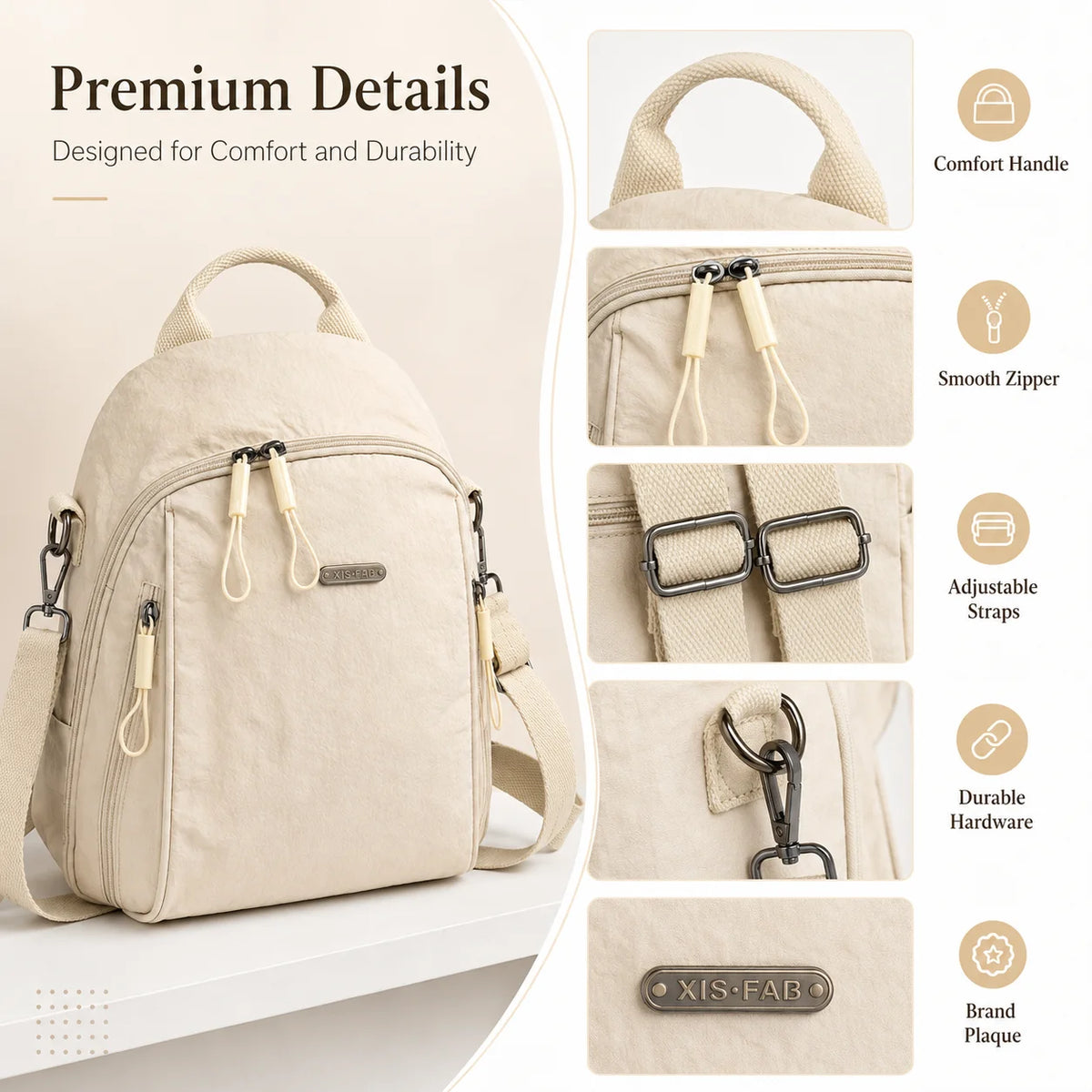 Women's Lightweight Nylon Mini Backpack Purse Convertible Bag