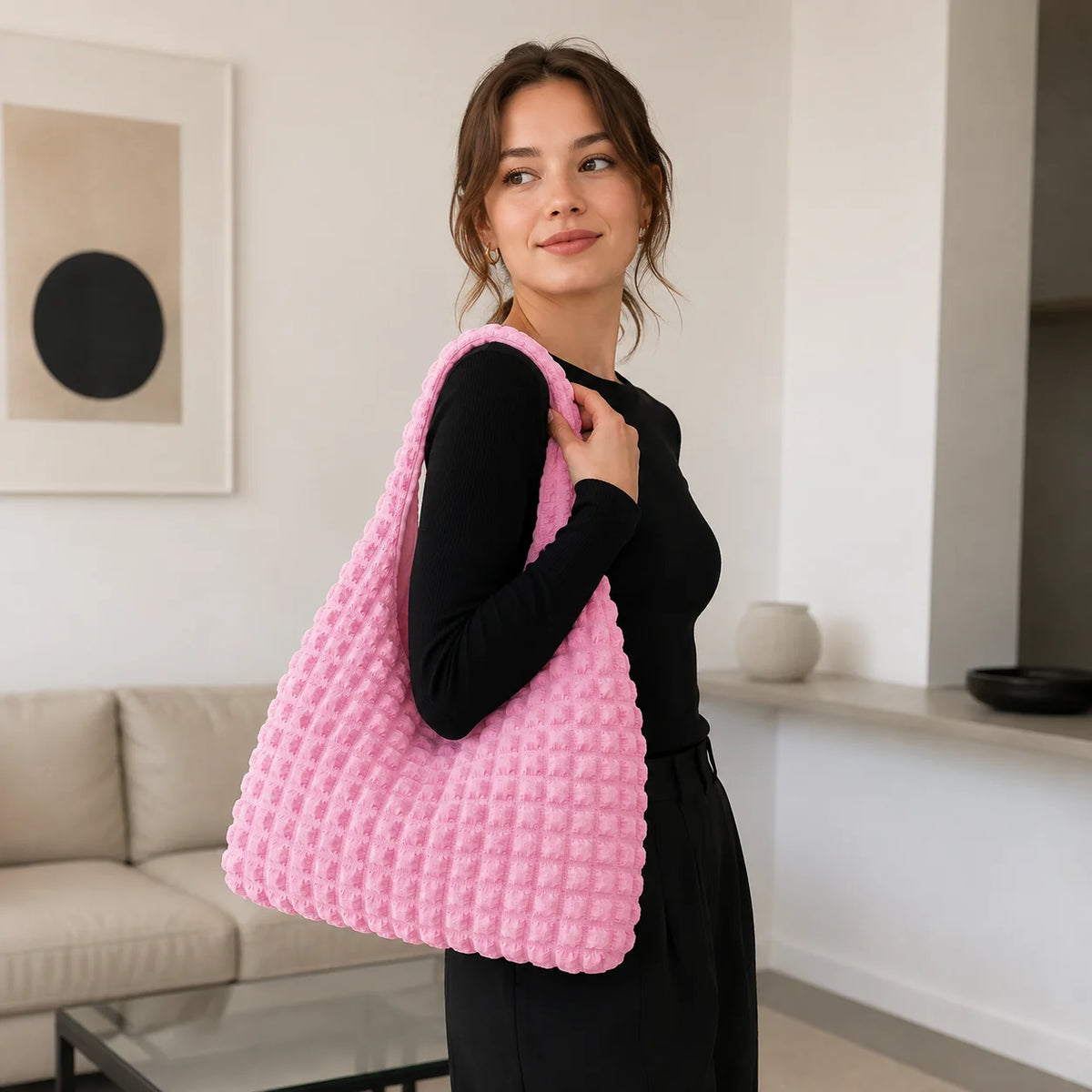Women's Ruffle Bubble Tote Bag – Large Cloud Shoulder Handbag
