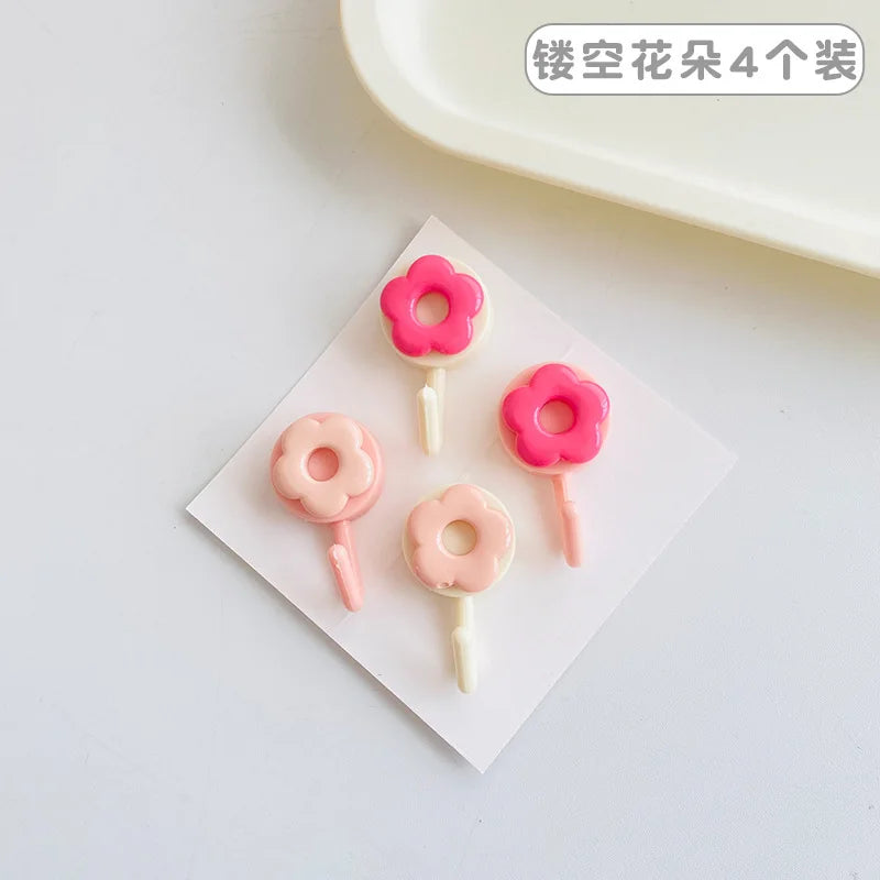4-Pack Flower & Heart Adhesive Wall Hooks – No-Drill Hangers