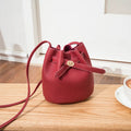 Women's Mini Bucket Crossbody Bag – Pebbled PU Drawstring Purse