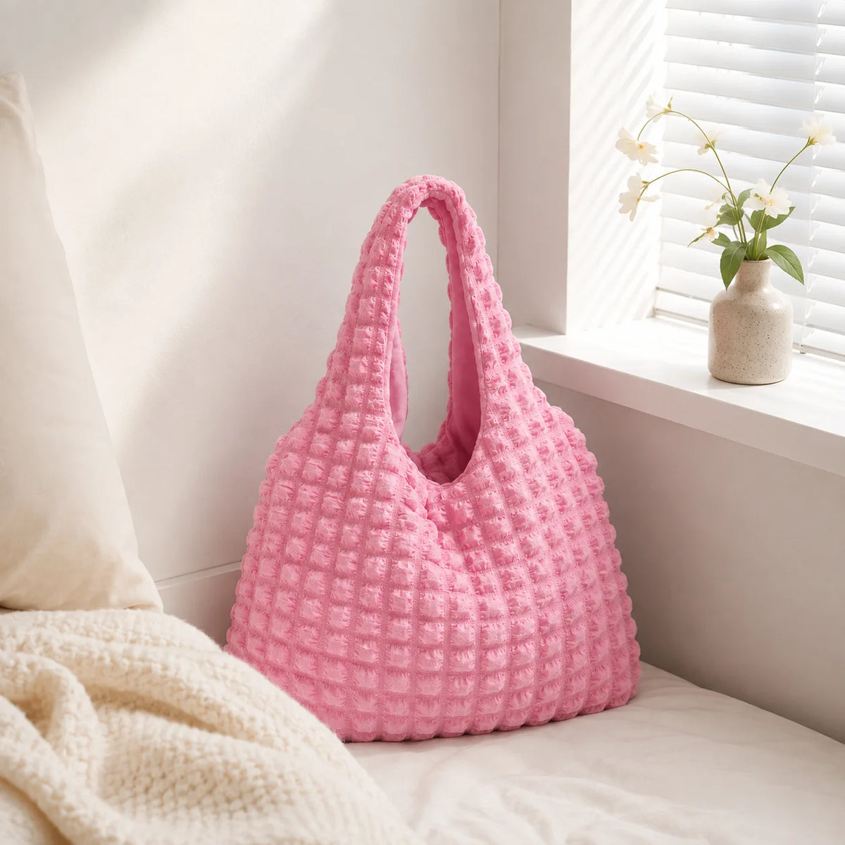 Women's Ruffle Bubble Tote Bag – Large Cloud Shoulder Handbag