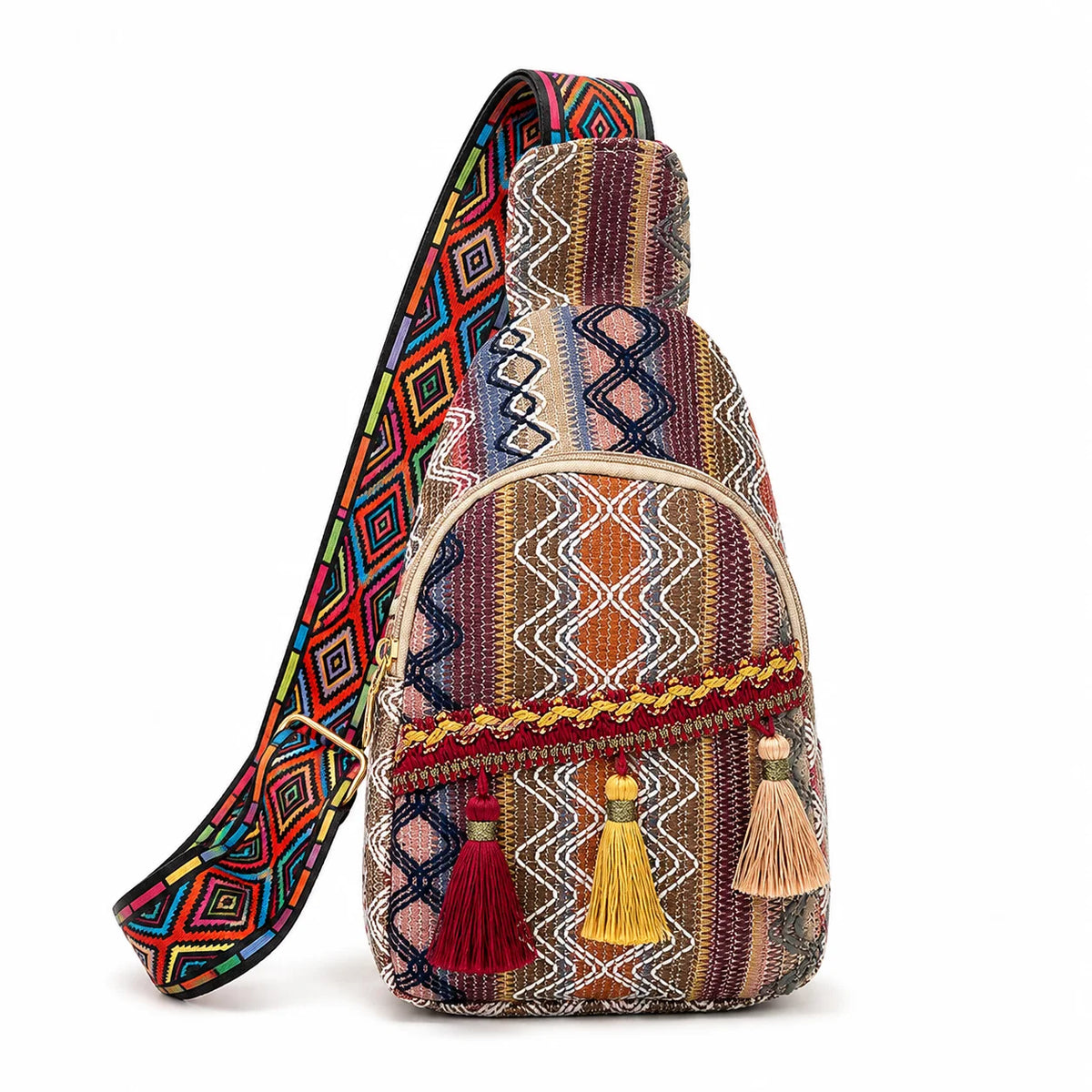 Boho Woven Sling Bag – Women's Crossbody Tassel Backpack