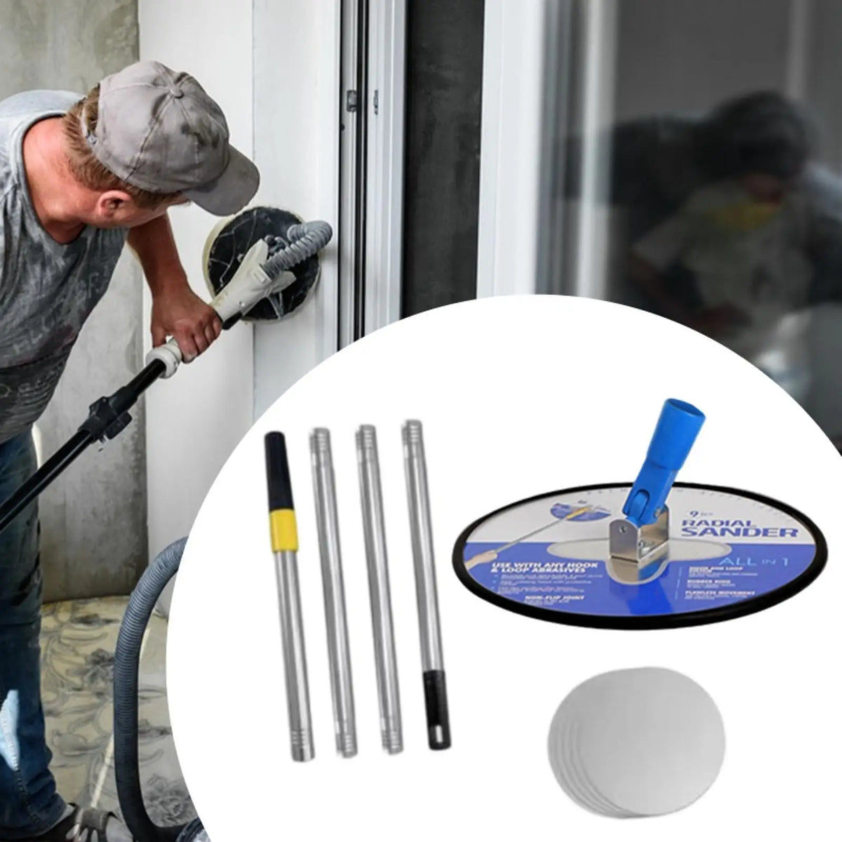 Drywall Pole Sander with Extension Pole – 360° Wall Sander