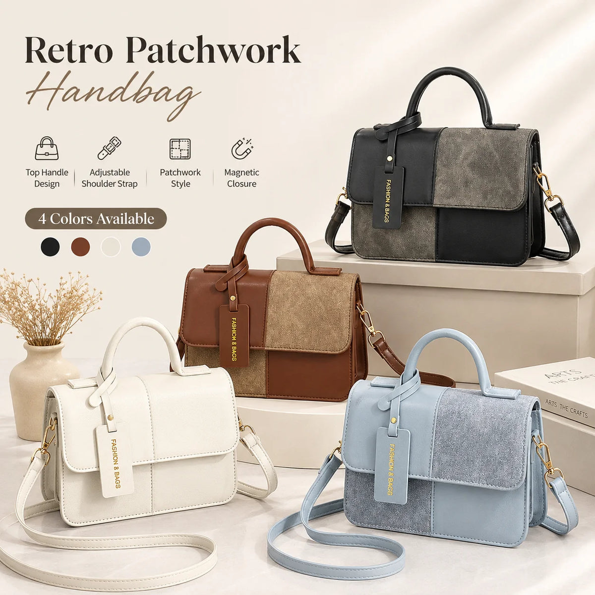 Women's Vintage Patchwork Crossbody Satchel Handbag