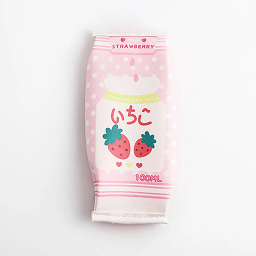 Strawberry Milk Shape Pencil Case – Cute PU Stationery Bag