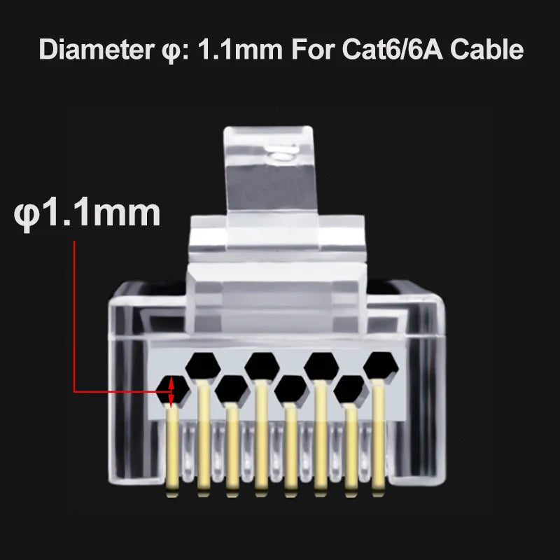 OULLX RJ45 Cat6/Cat6A Gold-Plated Pass-Through Connectors 20/50/100pk