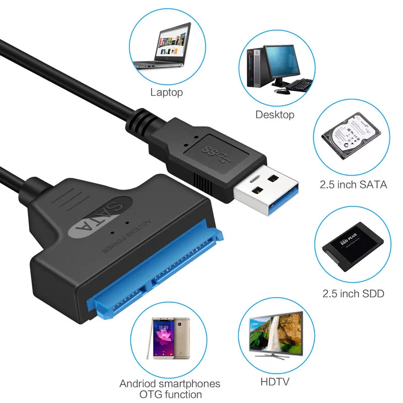 USB 3.0 to SATA III Cable 22-Pin Adapter for 2.5" SSD HDD
