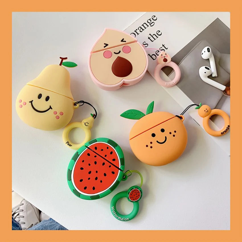 Silicone Fruit AirPods 1/2 Case – Cute Pear & Peach Cover