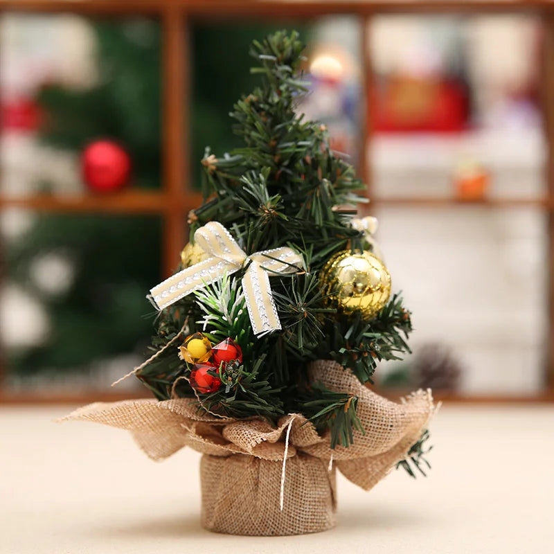 Mini Christmas Tree Gold Bow Holiday Decoration | 12×20cm