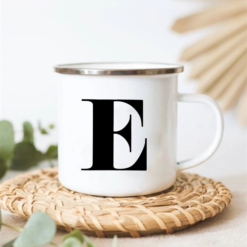 Letter Print Enamel Mug – Coffee Tea Cup Gift for Kids