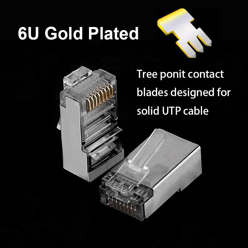 OULLX RJ45 Cat6/Cat6A Gold-Plated Pass-Through Connectors 20/50/100pk