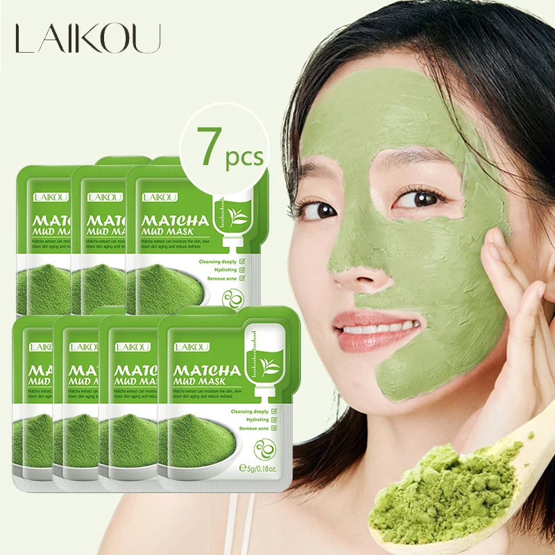 LAIKOU Matcha Green Clay Mud Face Mask 7-Pack Night Treatment