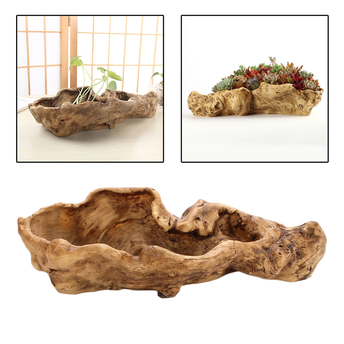 Driftwood Tree Stump Resin Succulent Planter Pot | Brown