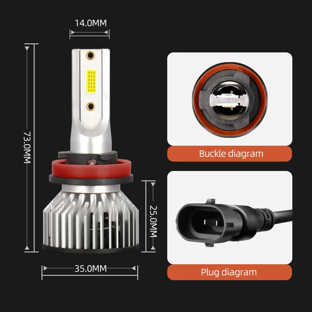 Pampsee H4 H7 H11 LED Headlight Bulbs 18000LM COB 80W