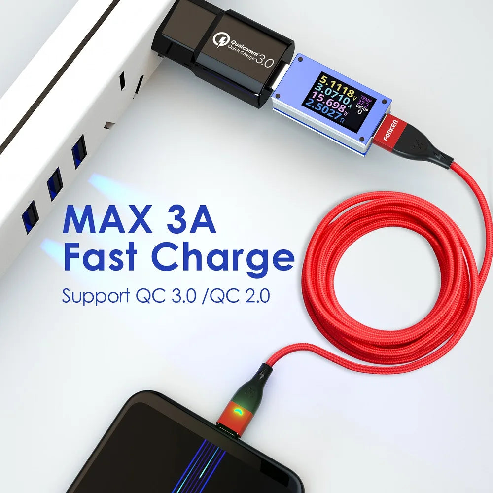 FONKEN Magnetic USB-C & Micro USB Cable – 3A Fast Charge
