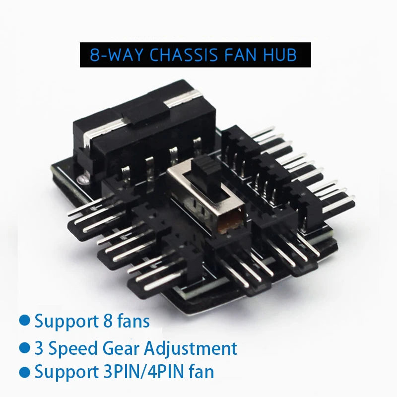 1-to-8 PWM Fan Hub SATA Molex Splitter 12V Speed Controller