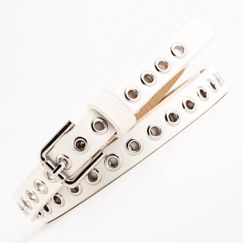 Women's Punk Faux Leather Grommet Belt | Metal Buckle
