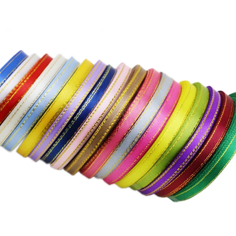 Gold Edge Satin Ribbon 25 Yards – 6 to 40mm Gift & Craft