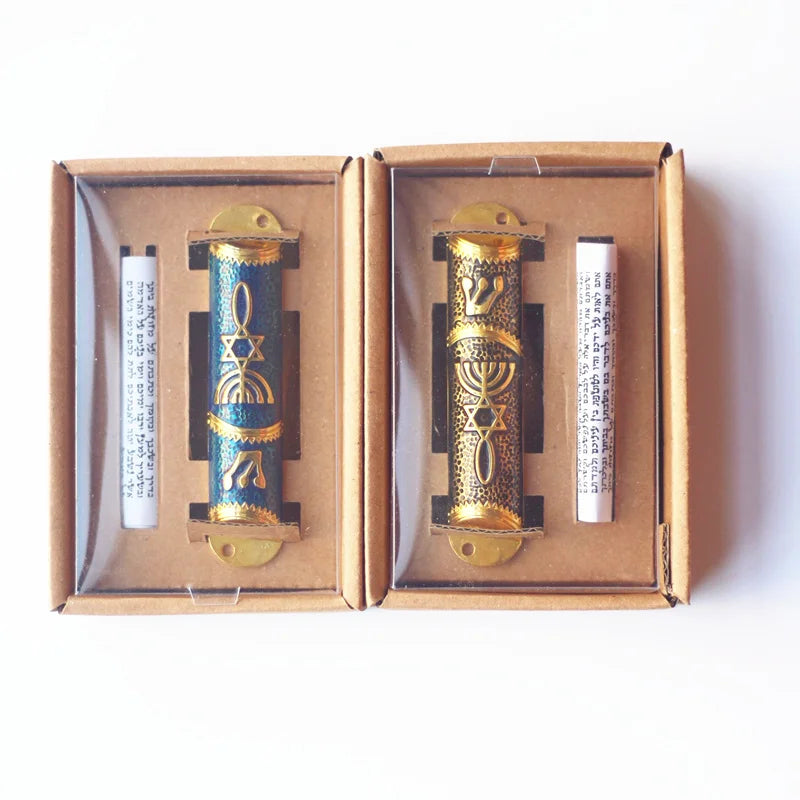 Mezuzah Case with Torah Parchment Scroll | Metal Jewish Decor