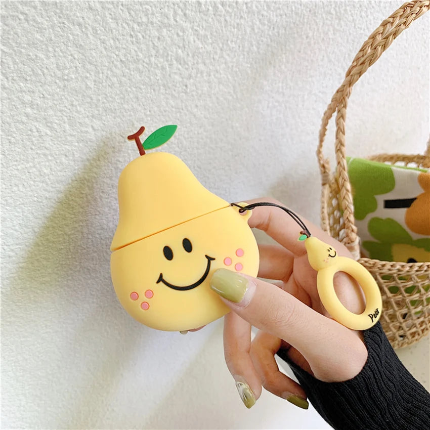 Silicone Fruit AirPods 1/2 Case – Cute Pear & Peach Cover
