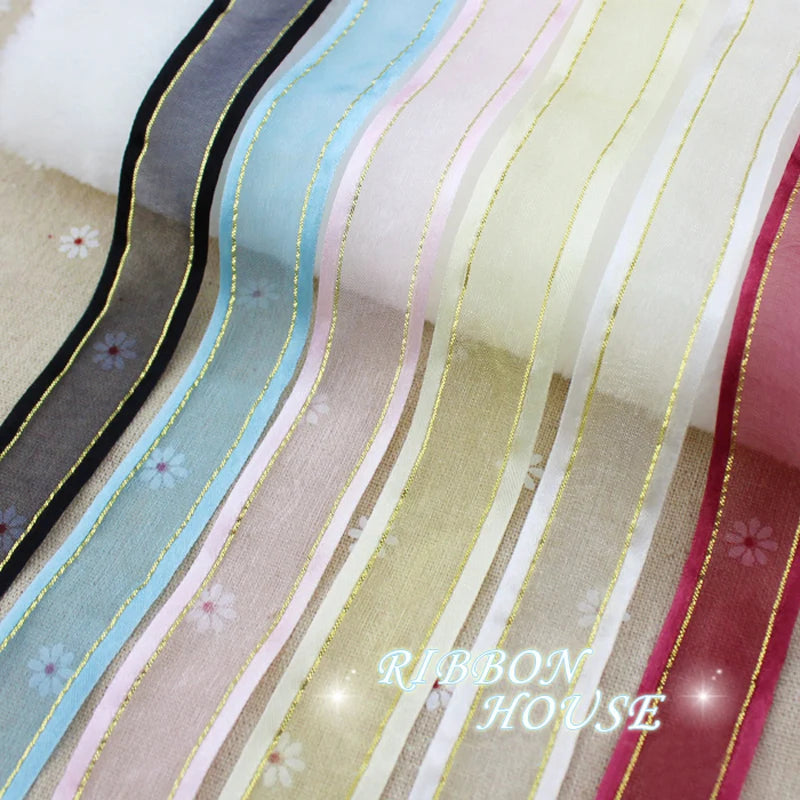 25mm Cream White Gold Edge Organza Ribbon – 10 Yards