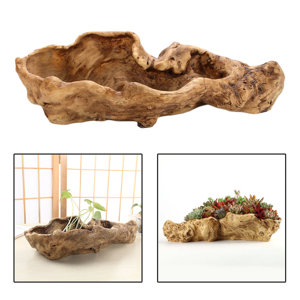 Driftwood Tree Stump Resin Succulent Planter Pot | Brown