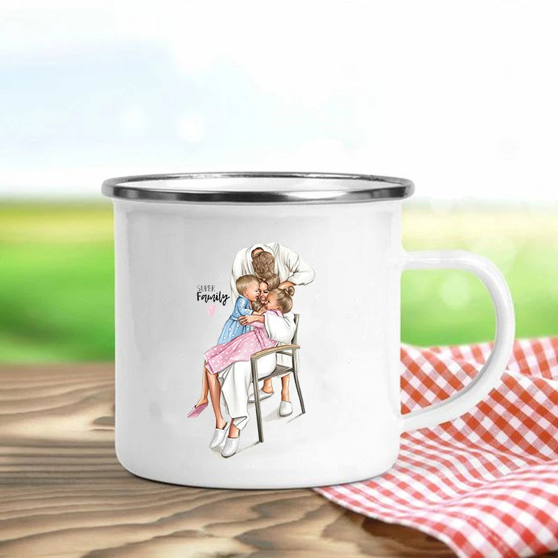 Super Mom Enamel Mug – Cartoon Print Coffee & Tea Cup Gift