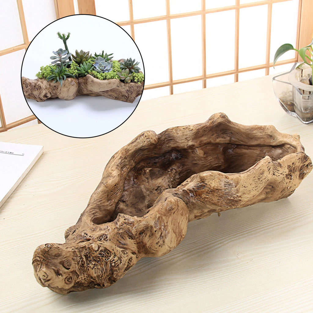 Driftwood Tree Stump Resin Succulent Planter Pot | Brown