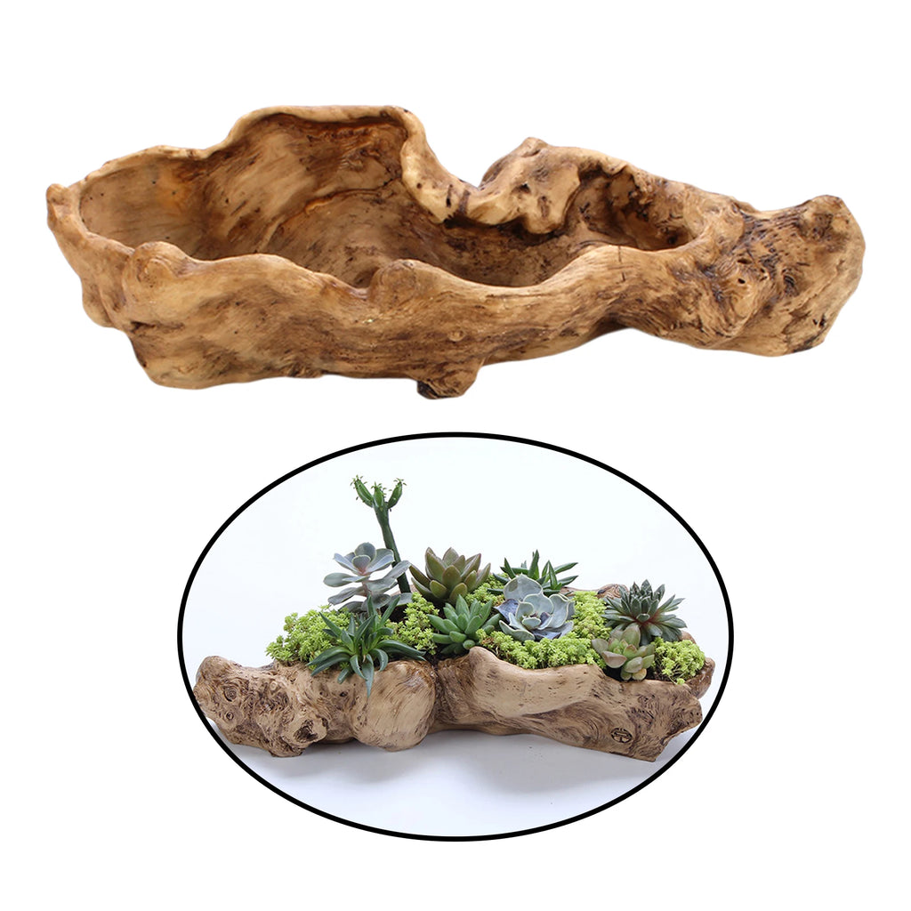 Driftwood Tree Stump Resin Succulent Planter Pot | Brown