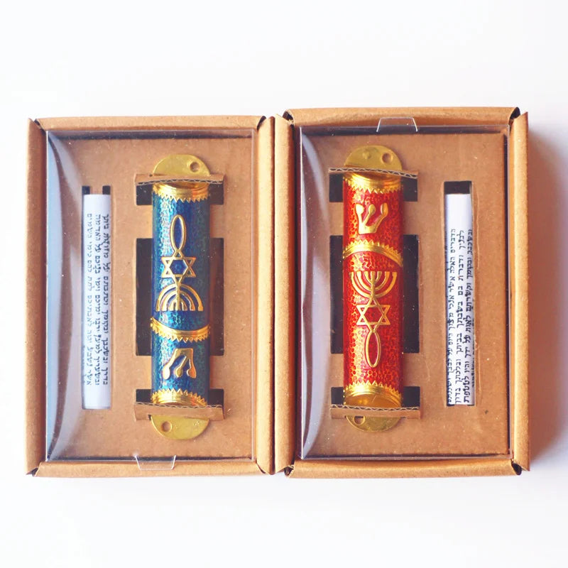 Mezuzah Case with Torah Parchment Scroll | Metal Jewish Decor