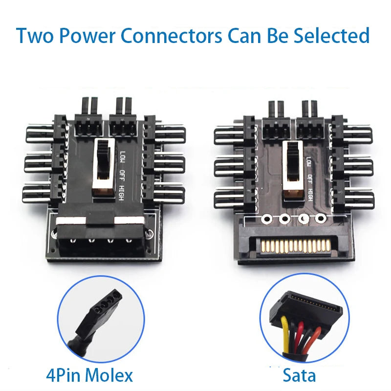 1-to-8 PWM Fan Hub SATA Molex Splitter 12V Speed Controller