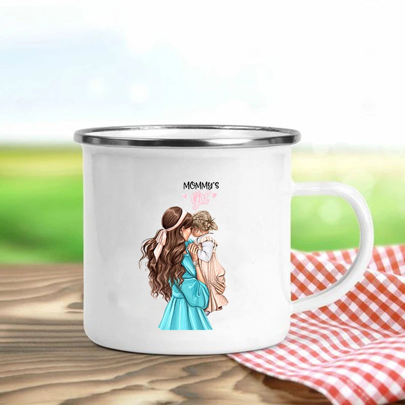 Super Mom Enamel Mug – Cartoon Print Coffee & Tea Cup Gift