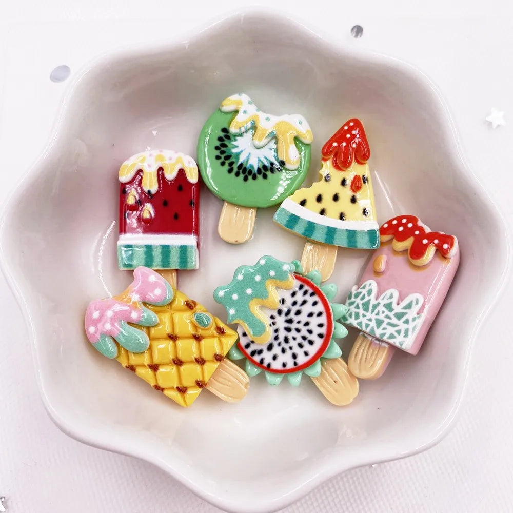 12-Piece Resin Fruit Popsicle Flatback Cabochons for DIY Crafts