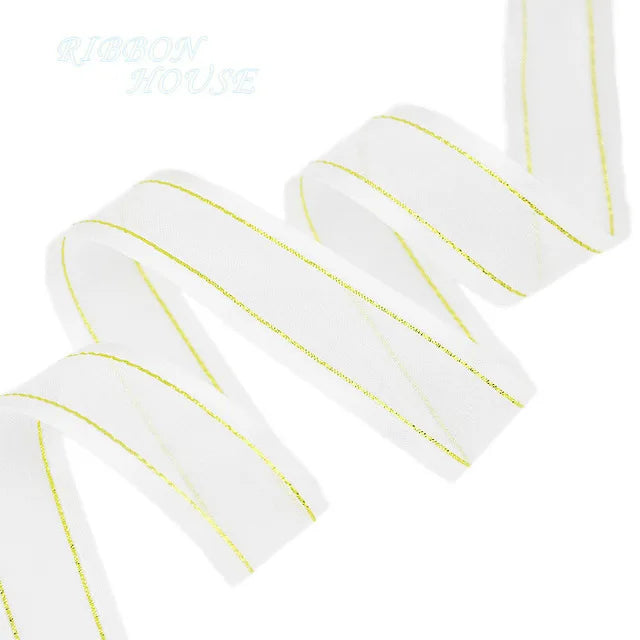 25mm Cream White Gold Edge Organza Ribbon – 10 Yards