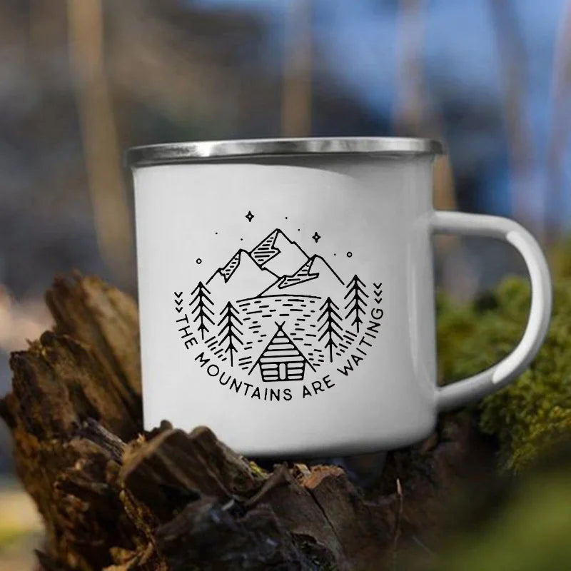 Mountain Are Waiting Enamel Mug | Camping & Hiking Gift