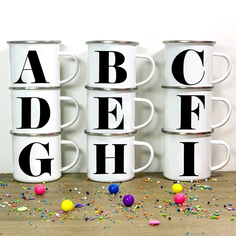 Letter Print Enamel Mug – Coffee Tea Cup Gift for Kids