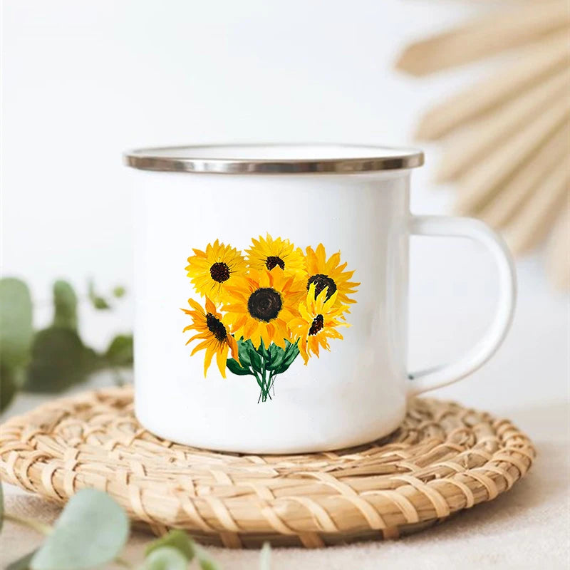 Sunflower Elephant Enamel Mug – Vintage Coffee Tea Cup Gift