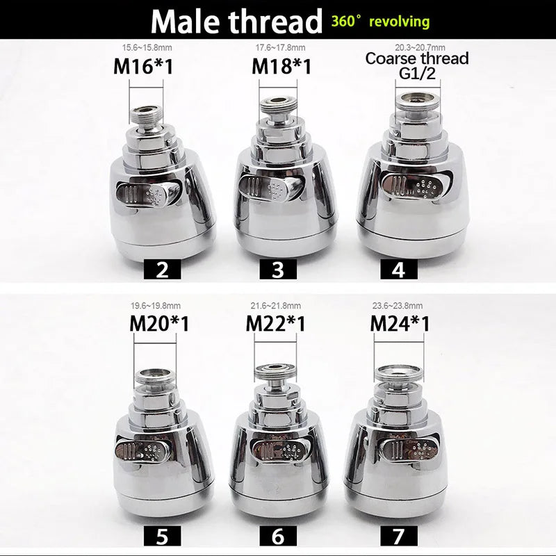 360° Swivel Faucet Aerator Chrome Nozzle M24 M22 M20 Adapter