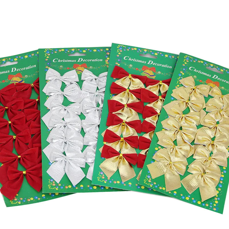 Christmas Tree Bow Decorations 12Pcs – 6cm Holiday Bows