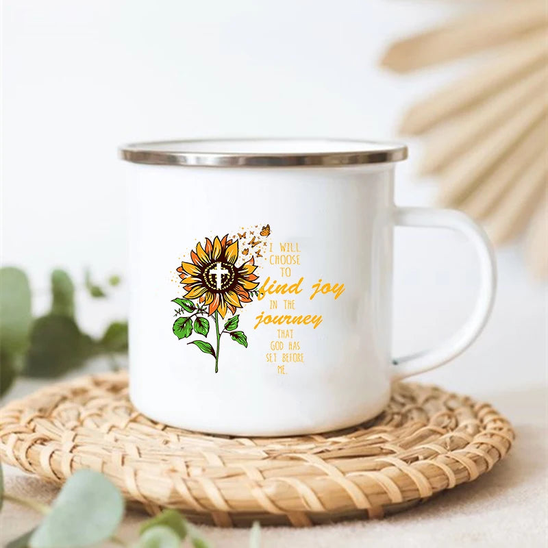 Sunflower Elephant Enamel Mug – Vintage Coffee Tea Cup Gift