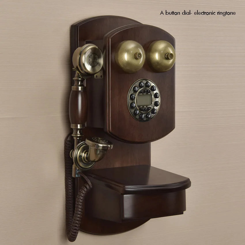 Wall Mounted Vintage Telephone – Rotary & Button Dial, Solid Wood