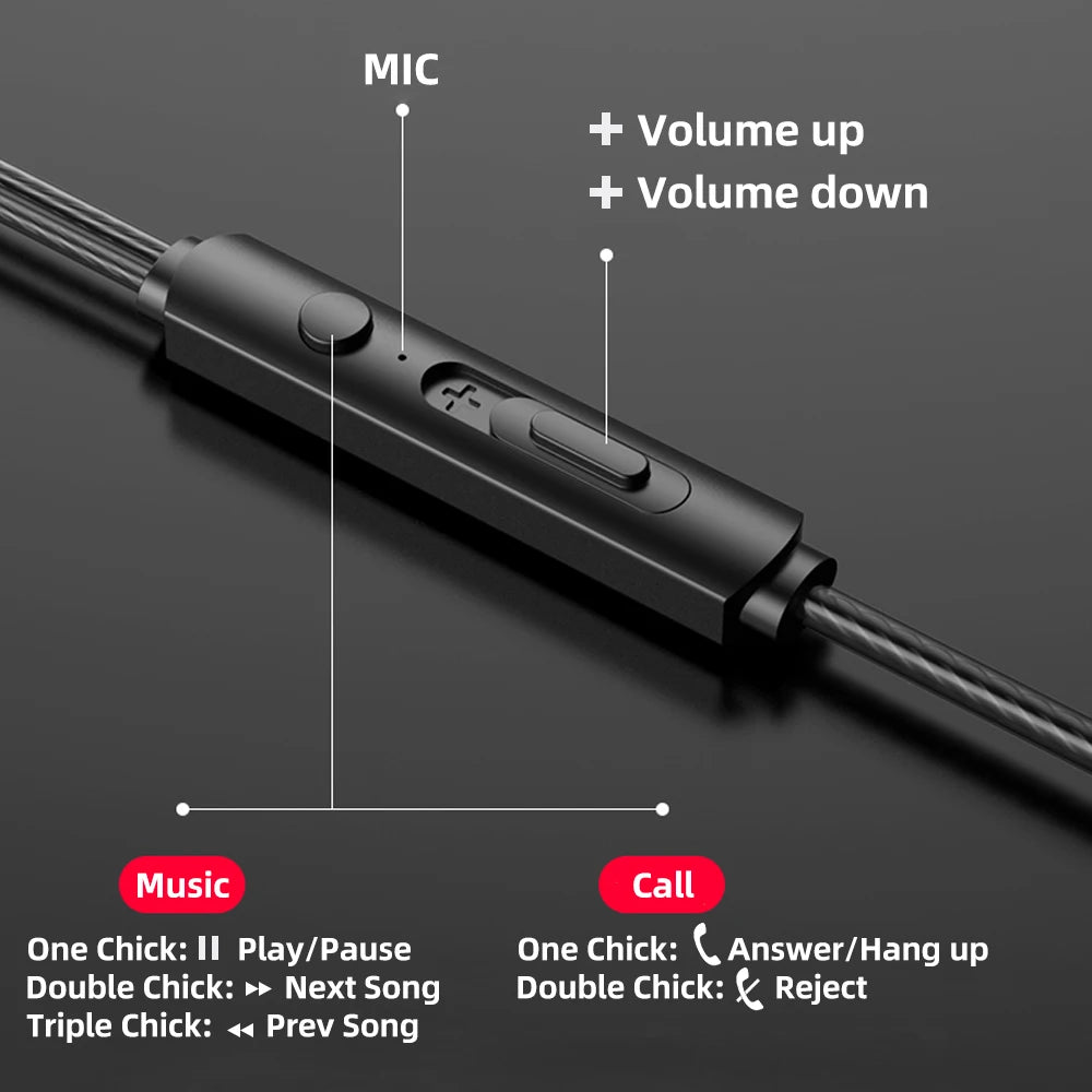 FONKEN 3.5mm Wired Earbuds – Stereo Bass, Mic & Volume Control